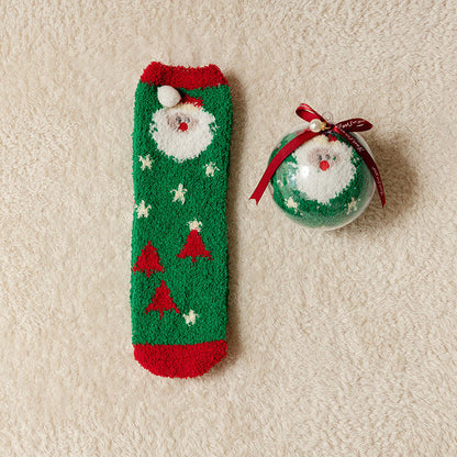 🎁Last Day 49%--🔥 Coral Fleece Socks in a Gift Box Christmas Ball