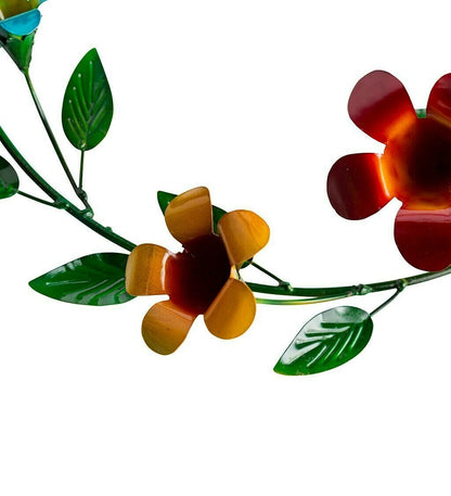 Handcrafted Metal Wreath of Flowers with Hummingbird