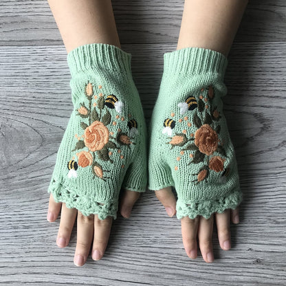 2023 Hand Embroidered Gloves Women's Knitted Gloves Flower Gloves