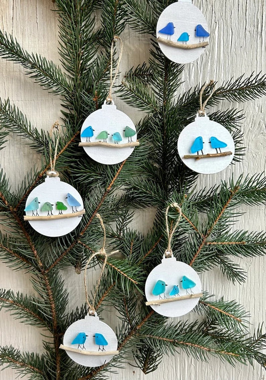 🔥HOT SALE 49% OFF🔥Handmade Family of Sea Glass Birds Christmas Ornament🌊