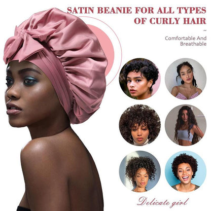 🔥LAST DAY SALE 49% OFF🔥Double Layered Satin Night Caps, Hair Care Silk-Like Bonnet Sleeping Hat