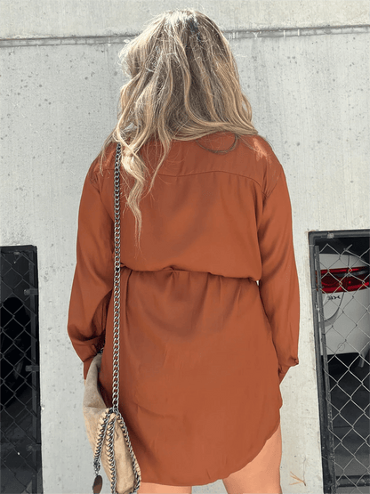 🔥Spring Hot Sale🔥-Women's Solid Color Long Sleeve Shirt Dress