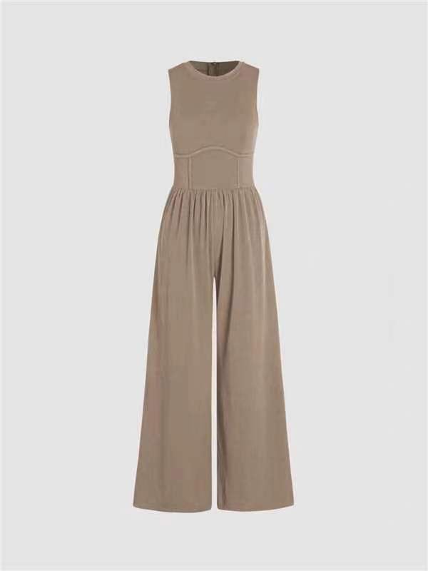 HOT SALE 49% OFF- SOLID SLEEVELESS WIDE LEG JUMPSUIT