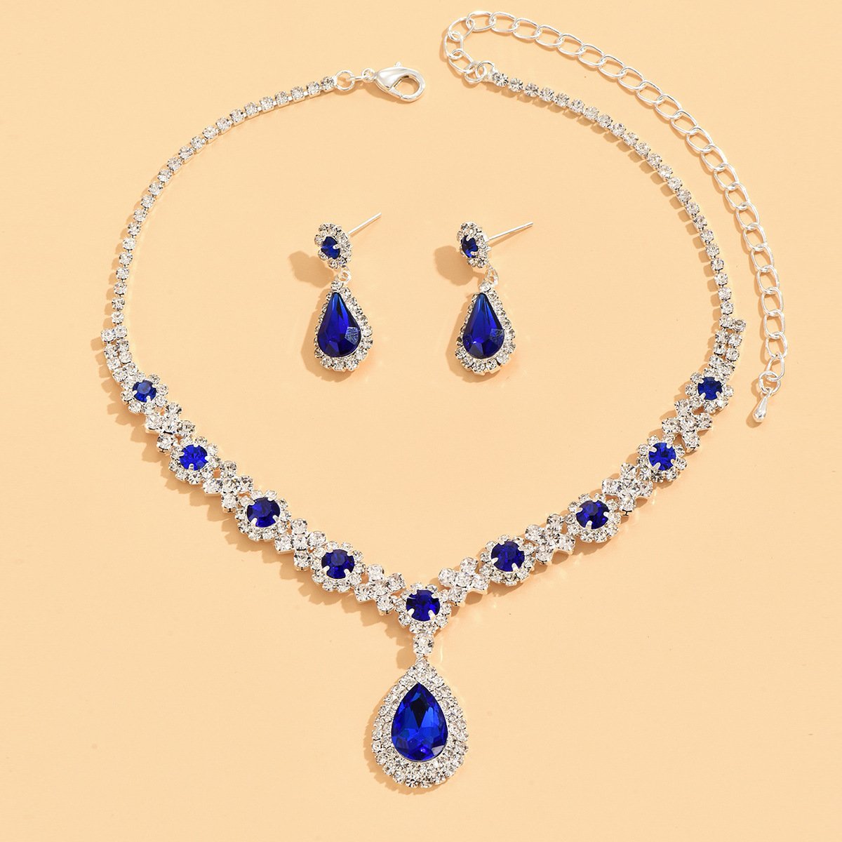 Crystal drop necklace earrings two-piece set