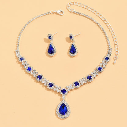 Crystal drop necklace earrings two-piece set