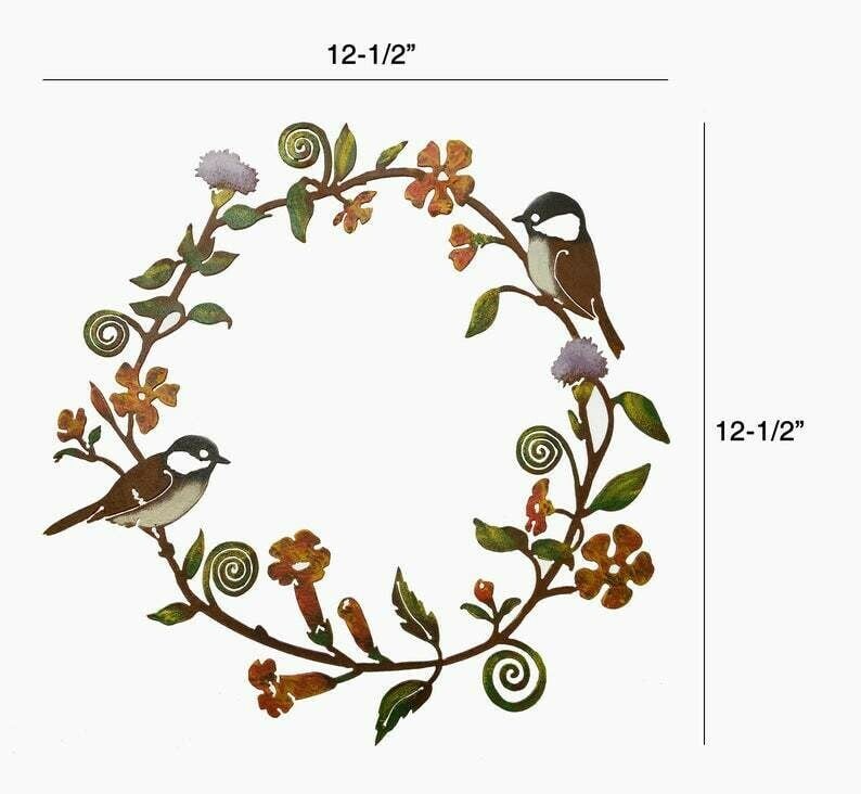 Handcrafted Metal Wreath of Flowers with Hummingbird