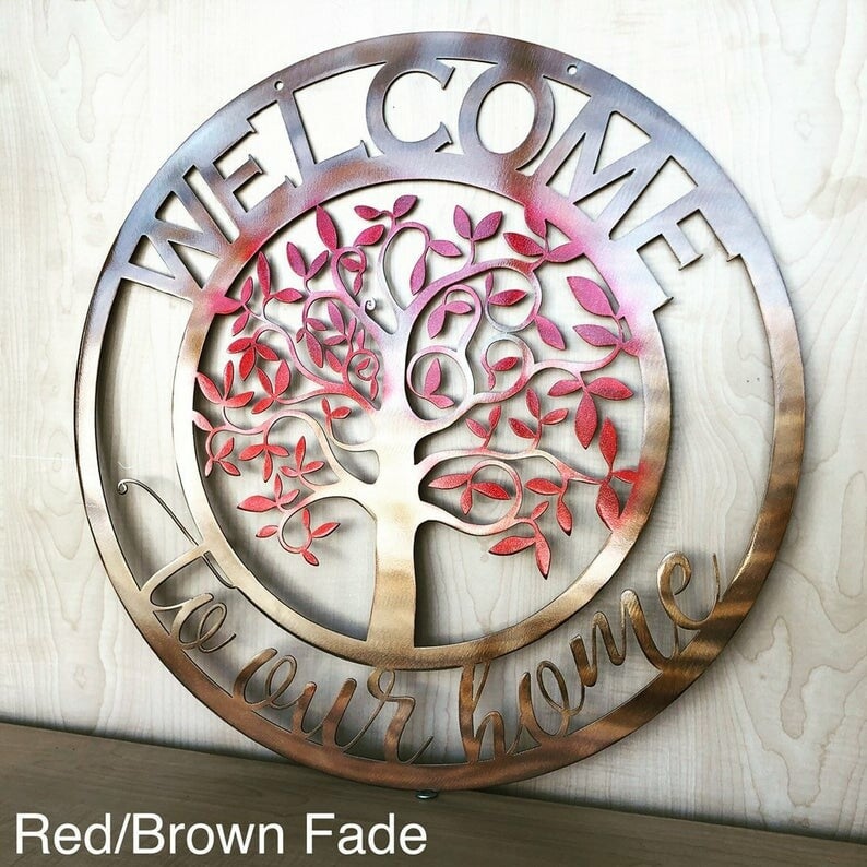 Welcome To Our Home Tree Metal Wall Art Spring Fall Fade