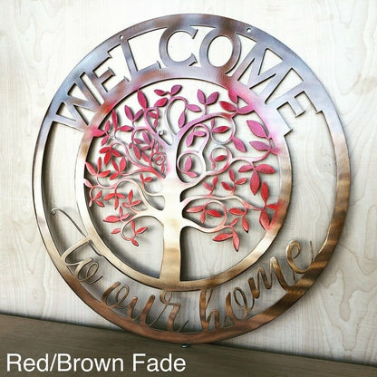 Welcome To Our Home Tree Metal Wall Art Spring Fall Fade