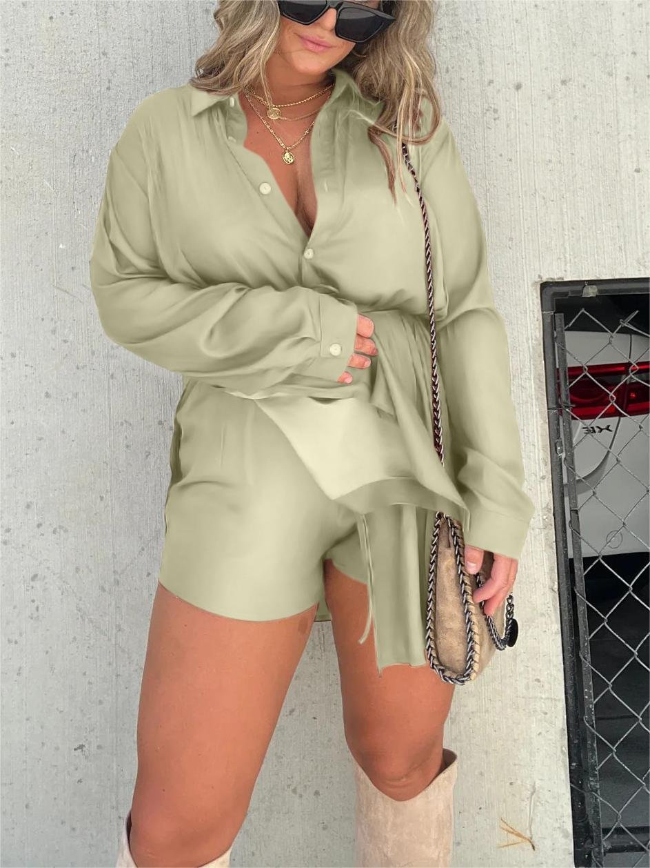 🔥Spring Hot Sale🔥-Women's Solid Color Long Sleeve Shirt Dress