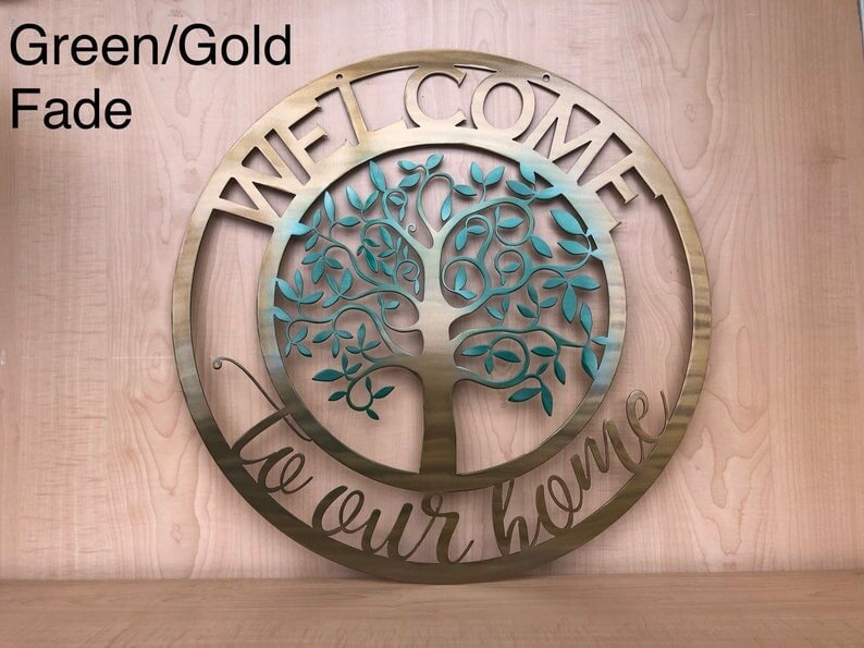 Welcome To Our Home Tree Metal Wall Art Spring Fall Fade
