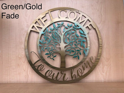 Welcome To Our Home Tree Metal Wall Art Spring Fall Fade