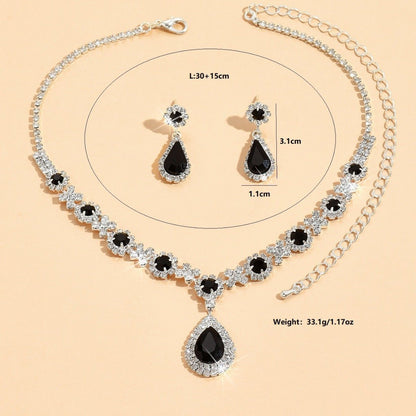 Crystal drop necklace earrings two-piece set