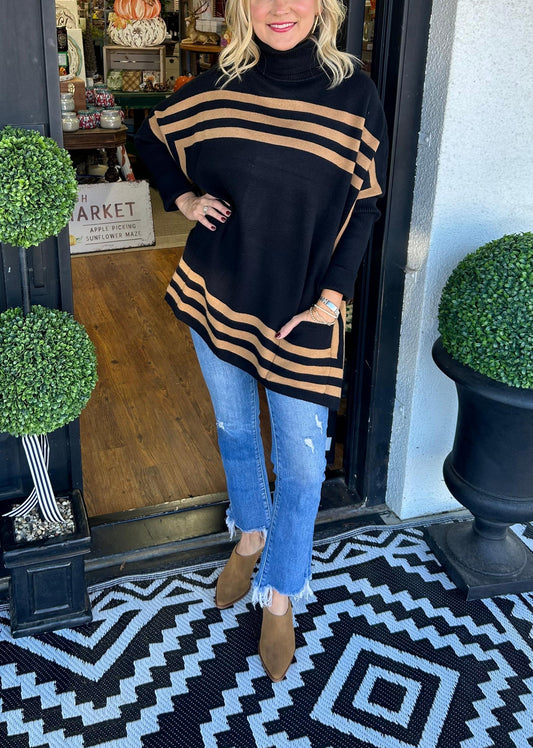 LAST DAY 49% OFF-Women's High Neck Bat Sleeve Striped Sweater (Buy 2 Free Shipping)