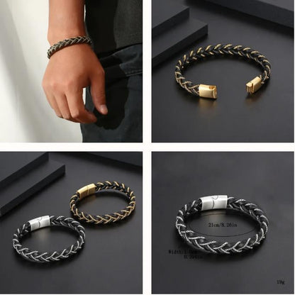 🔥 Last Day 49%OFF! 3rd Free 🔥Vintage Golden Leather Handmade Braid Bracelet