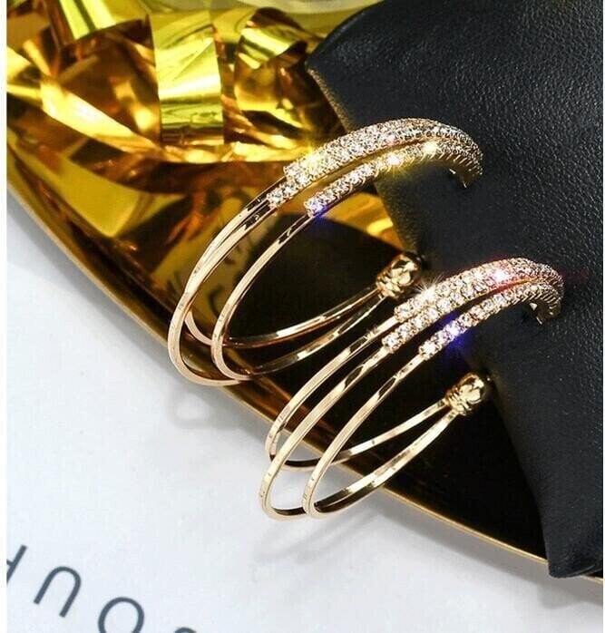 Sterling Silver Stud Earrings Shiny Diamonds Circle  C-shaped Earrings