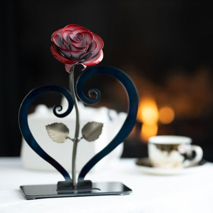 🔥Last Day 49% OFF-Romantic Gift Red Metal Rose with Heart-Shaped Stand