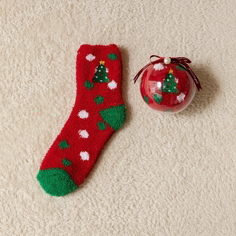 🎁Last Day 49%--🔥 Coral Fleece Socks in a Gift Box Christmas Ball