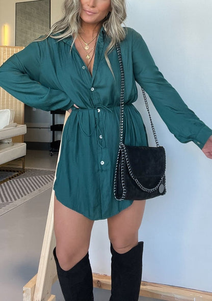 🔥Spring Hot Sale🔥-Women's Solid Color Long Sleeve Shirt Dress