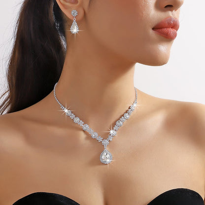 Crystal drop necklace earrings two-piece set