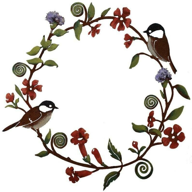 Handcrafted Metal Wreath of Flowers with Hummingbird