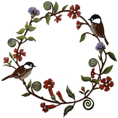 Handcrafted Metal Wreath of Flowers with Hummingbird